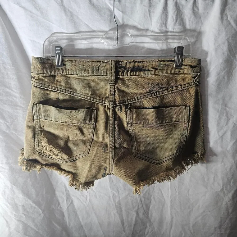 Free people green acid wash grunge micro shorts